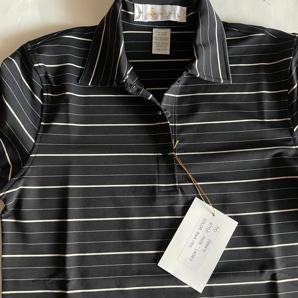 Black Pinstripe Polo Top